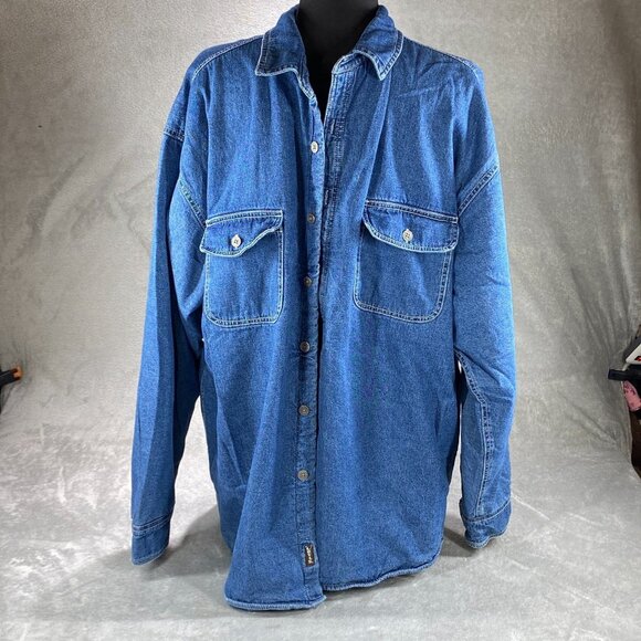 Levi Strauss & Co Shacket Mens 2XL Blue Denim Fleece Lined Workwear Button Up - Picture 2 of 11